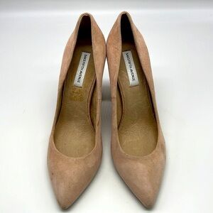 Saks Fifth Avenue - Light Pink Suede Pointed Toe Block Heels Size 7.5
